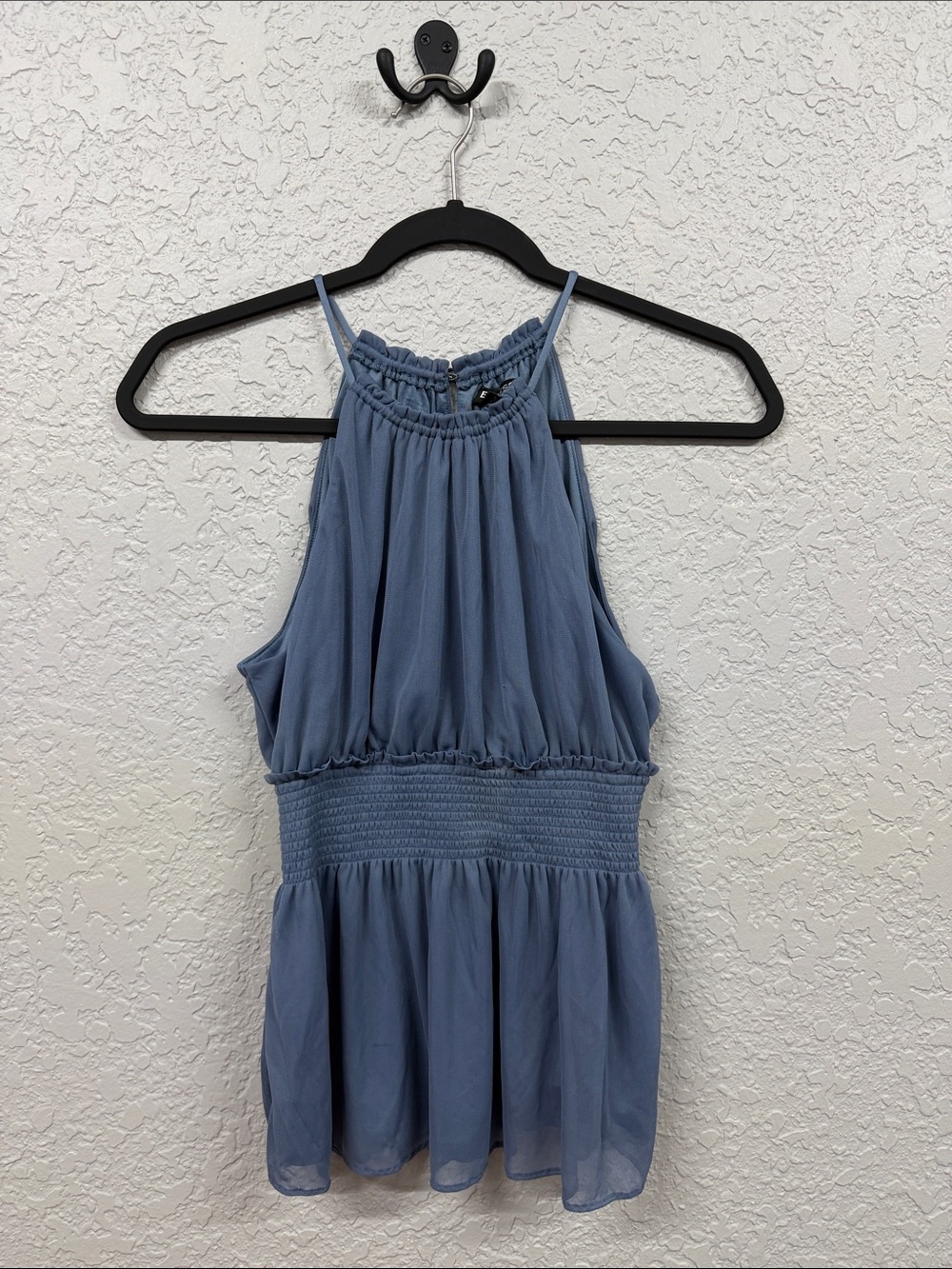 Express Dusty Blue Smocked-Hem Halter Camisole